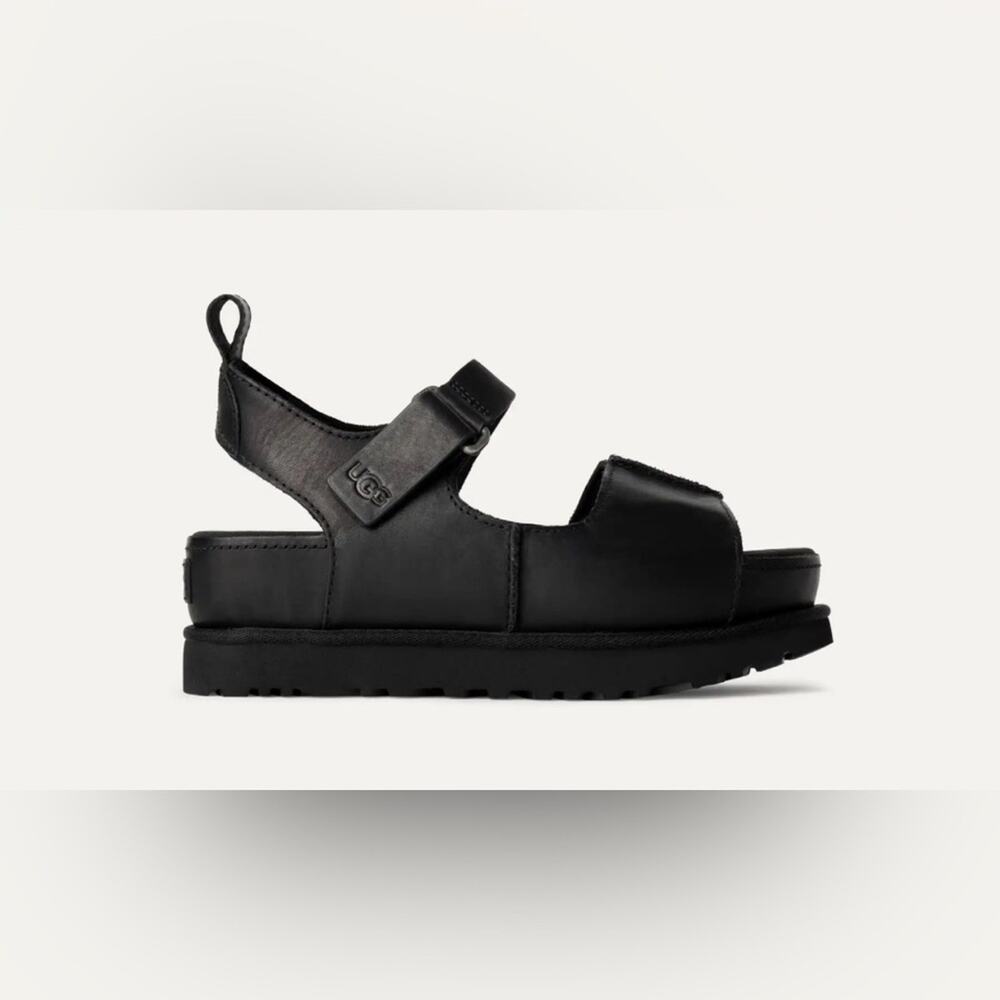 NEW UGG® BLACK PLATFORM VELCRO LEATHER GOLDENSTAR HI SANDALS SZ 9 - Picture 2 of 11